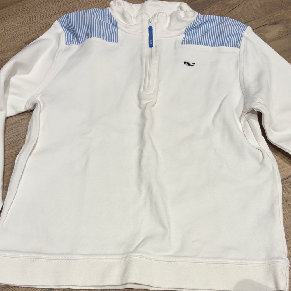 White and Blue girls sweater quarter zip